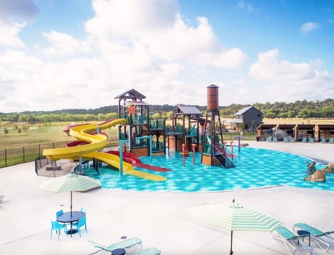 Arial view of the water play structure by Interactive Play in Waco.
