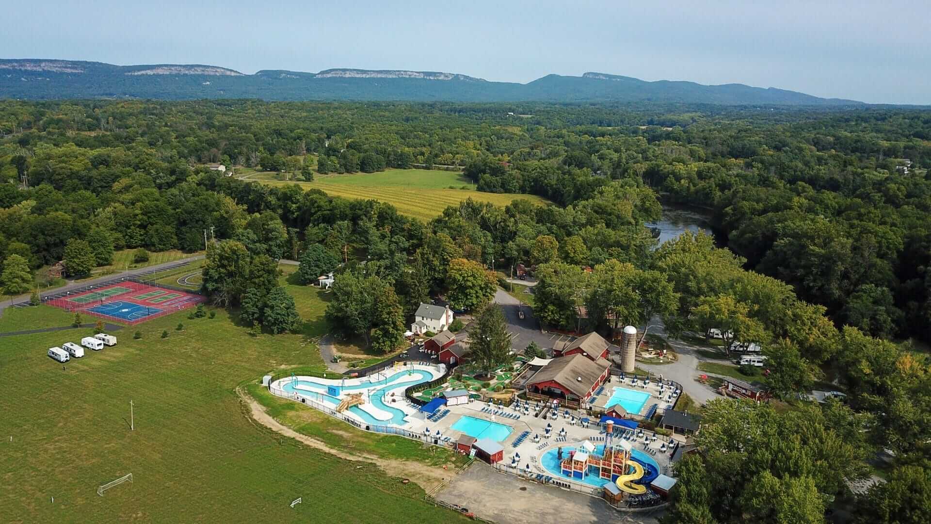 Aerial photo of Camp Margaritaville Breaux Bridge water play park