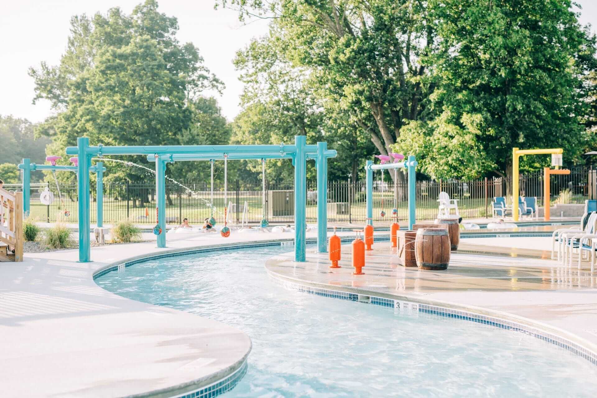 Interactive water features installed at the lazy river in Gardiner, New York.