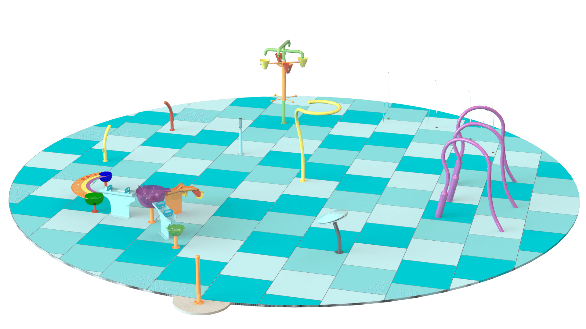 3D rendering of a splash pad concept design by Interactive Play.